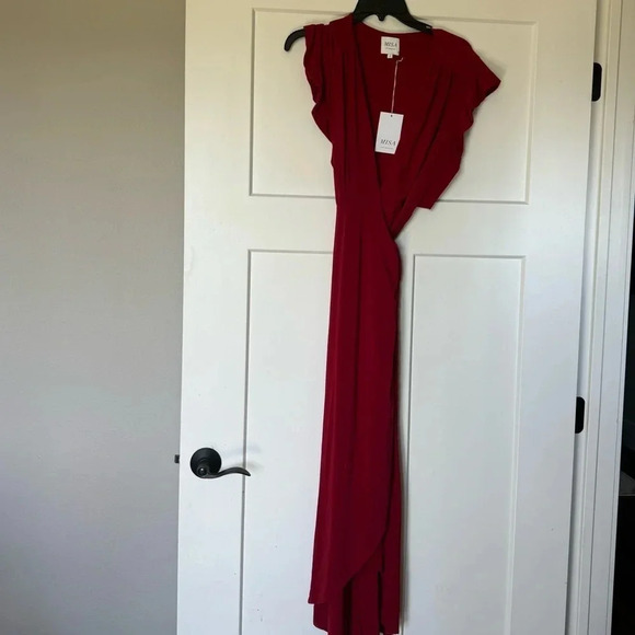 Misa Los Angeles Red Flutter Sleeve Wrap Sundress - Picture 3 of 6